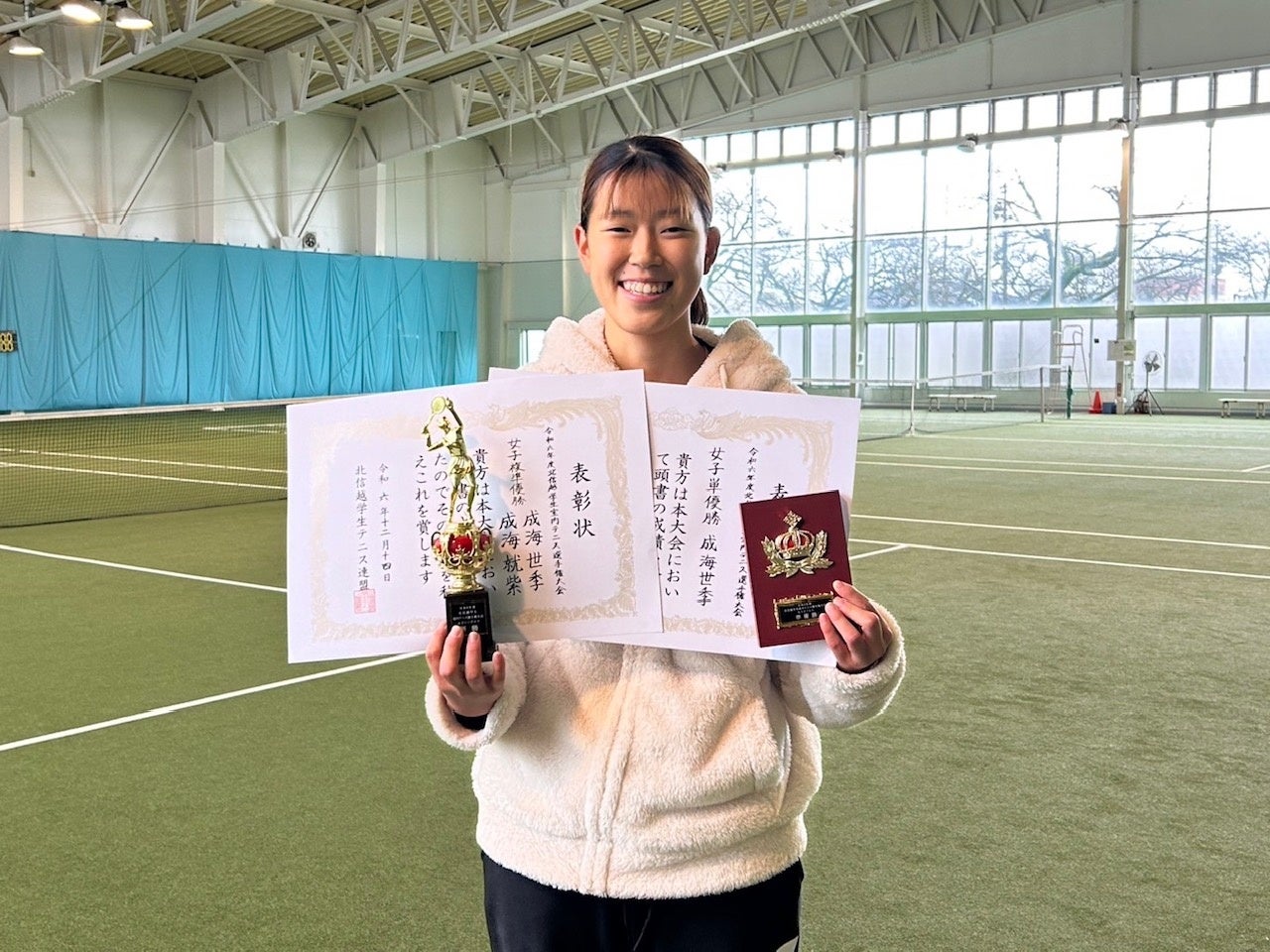 新潟医療福祉大学、北信越学生室内テニス選手権大会で女子シングルス優勝